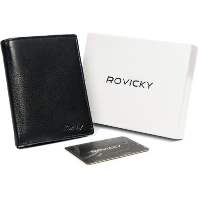 Duży skórzany portfel męski ROVICKY czarny pionowy bez zapięcia rozbudowany na karty dokumenty pudełko prezentowe ochrona RFID Duży skórzany portfel męski ROVICKY czarny pionowy bez zapięcia rozbudowany na karty dokumenty pudełko prezentowe ochrona RFID