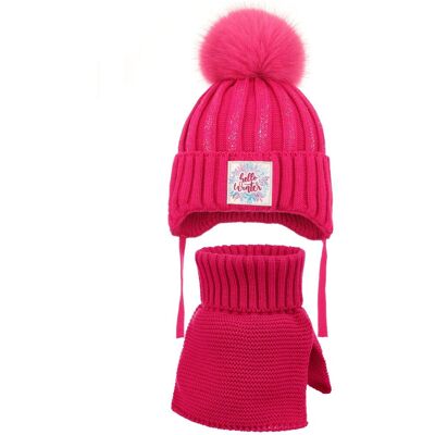 Dziewczęcy komplet zimowy czapka i komin hello winter fuksja Ambra r.46/48 Dziewczęcy komplet zimowy czapka i komin hello winter fuksja Ambra r.46/48