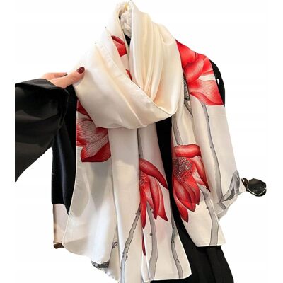 Inny producent elegancki damski SZAL szykowna duża CHUSTA jak jedwab 180x90cm biały kwiaty Inny producent elegancki damski SZAL szykowna duża CHUSTA jak jedwab 180x90cm biały kwiaty
