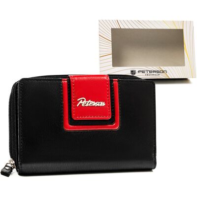 Elegancki portfel damski ze skóry naturalnej z ochroną kart RFID Peterson, czarno-czerwony Elegancki portfel damski ze skóry naturalnej z ochroną kart RFID Peterson, czarno-czerwony