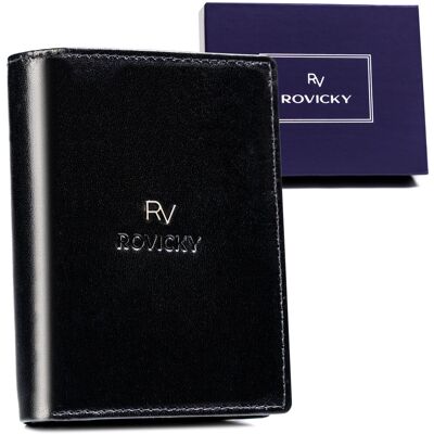 Elegancki portfel męski na karty z ochroną RFID ze skóry naturalnej bez zapięcia Rovicky, czarny Elegancki portfel męski na karty z ochroną RFID ze skóry naturalnej bez zapięcia Rovicky, czarny
