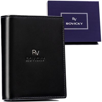 Elegancki portfel męski składany ze skóry naturalnej z ochroną kart RFID Rovicky, czarny Elegancki portfel męski składany ze skóry naturalnej z ochroną kart RFID Rovicky, czarny