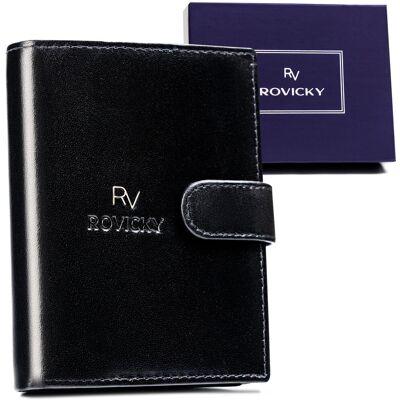 Elegancki portfel męski z zapięciem ze skóry naturalnej z ochroną kart RFID Rovicky, czarny Elegancki portfel męski z zapięciem ze skóry naturalnej z ochroną kart RFID Rovicky, czarny