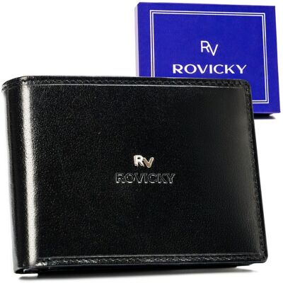 Elegancki portfel męski ze skóry naturalnej z ochroną kart RFID Rovicky, czarny Elegancki portfel męski ze skóry naturalnej z ochroną kart RFID Rovicky, czarny