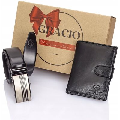 Elegancki prezent dla Niego ze skóry naturalnej portfel RFID +pasek GRACIO Elegancki prezent dla Niego ze skóry naturalnej portfel RFID +pasek GRACIO