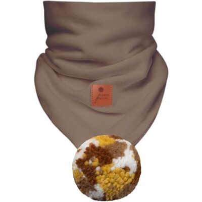 Hi Little One komin bandana zimowa dla niemowlaka ALPACA BOHO Cafe Latte/Brown M Pom Pom Hi Little One komin bandana zimowa dla niemowlaka ALPACA BOHO Cafe Latte/Brown M Pom Pom
