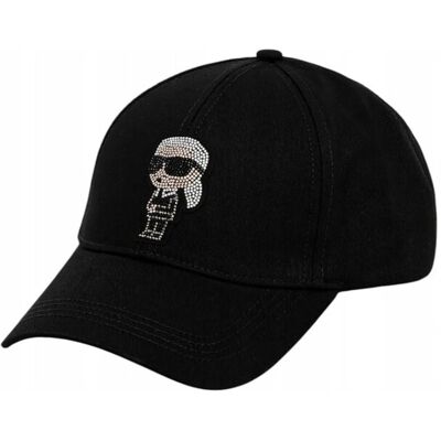 KARL LAGERFELD CZAPKA Z DASZKIEM IKON RHINESTONES CAP CZARNA KARL LAGERFELD CZAPKA Z DASZKIEM IKON RHINESTONES CAP CZARNA