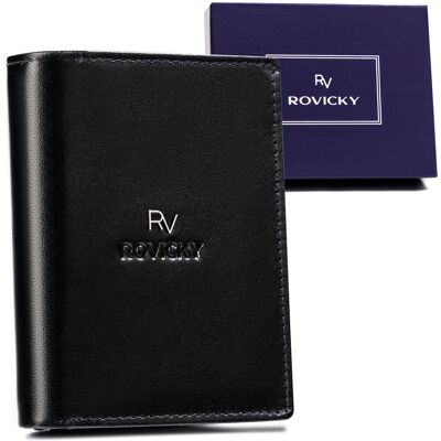 Klasyczny portfel męski na karty i dokumenty ze skóry naturalnej ochrona kart RFID Rovicky, czarny Klasyczny portfel męski na karty i dokumenty ze skóry naturalnej ochrona kart RFID Rovicky, czarny