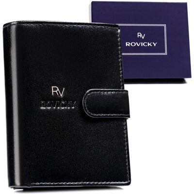 Klasyczny portfel ze skóry naturalnej z zapięciem ochrona kart RFID Rovicky, czarny Klasyczny portfel ze skóry naturalnej z zapięciem ochrona kart RFID Rovicky, czarny