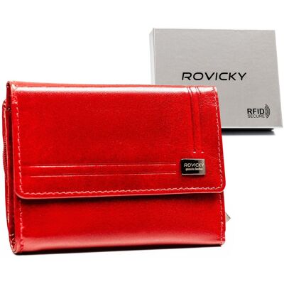 Klasyczny skórzany portfel damski z ochroną kart RFID Rovicky, czerwony Klasyczny skórzany portfel damski z ochroną kart RFID Rovicky, czerwony