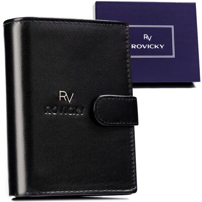 Klasyczny zapinany portfel męski na karty i dokumenty ze skóry naturalnej ochrona kart RFID Rovicky, czarny Klasyczny zapinany portfel męski na karty i dokumenty ze skóry naturalnej ochrona kart RFID Rovicky, czarny