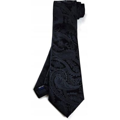 Bezmarkowe KRAWAT I POSZETKA Zestaw Paisley Elegancki Prezent Męski Czarny z Wzorem Bezmarkowe KRAWAT I POSZETKA Zestaw Paisley Elegancki Prezent Męski Czarny z Wzorem