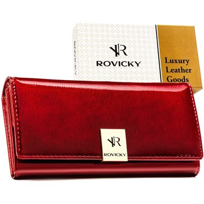 Lakierowany portfel damski ROVICKY skórzany rfid stop na zatrzask rozbudowany elegancki czerwony Lakierowany portfel damski ROVICKY skórzany rfid stop na zatrzask rozbudowany elegancki czerwony