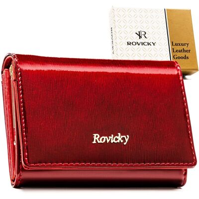 Mały portfel damski skórzany ROVICKY elegancki lakierowany rfid stop na zatrzask czerwony Mały portfel damski skórzany ROVICKY elegancki lakierowany rfid stop na zatrzask czerwony