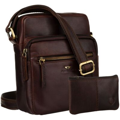 Męska skórzana torba PETERSON miejska listonoszka crossbody długi regulowany pasek na ramię kieszonki brązowa w komplecie etui na klucze Męska skórzana torba PETERSON miejska listonoszka crossbody długi regulowany pasek na ramię kieszonki brązowa w komplecie etui na klucze