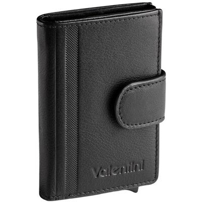 VALENTINI Metalowy Portfel Na Karty W Skórzanym Etui Trophy 011 Czarny VALENTINI Metalowy Portfel Na Karty W Skórzanym Etui Trophy 011 Czarny