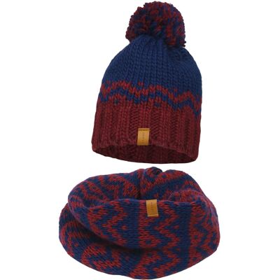 Nandy Komplet Czapka Komin Gruby Zimowy Z Pomponem - Zest-Cs-2205065-19 Nandy Komplet Czapka Komin Gruby Zimowy Z Pomponem - Zest-Cs-2205065-19