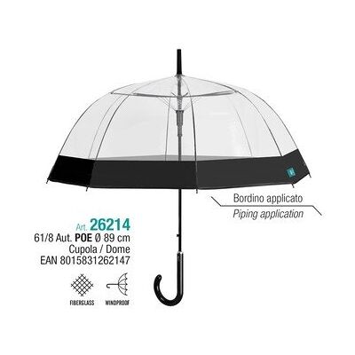 Parasol Damski Transparentny Z Czarna Lamówką Parasol Damski Transparentny Z Czarna Lamówką