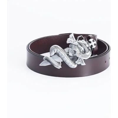 Inny producent Pas pasek SKÓRZANY PREMIUM brązowy SREBRNY WĄŻ KOBRA SZTYLET MIECZ 120 cm Inny producent Pas pasek SKÓRZANY PREMIUM brązowy SREBRNY WĄŻ KOBRA SZTYLET MIECZ 120 cm