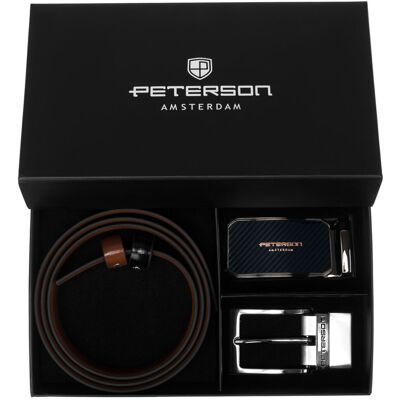 Pasek 4w1 zestaw Peterson skórzany męski dwustronny na prezent elegancki czarny brązowy Pasek 4w1 zestaw Peterson skórzany męski dwustronny na prezent elegancki czarny brązowy