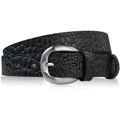 Paolo Peruzzi Pasek damski skórzany 110 cm do spodni wąski czarny croco srebrna klamra PG-12-CSBL-110 Paolo Peruzzi Pasek damski skórzany 110 cm do spodni wąski czarny croco srebrna klamra PG-12-CSBL-110