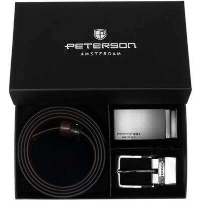 Pasek męski skórzany do spodni zestaw na prezent 4w1 elegancki PETERSON czarny brązowy Pasek męski skórzany do spodni zestaw na prezent 4w1 elegancki PETERSON czarny brązowy