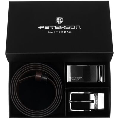 Pasek męski skórzany PETERSON klamra 2x zestaw prezentowy 4w1 elegancki czarny brązowy Pasek męski skórzany PETERSON klamra 2x zestaw prezentowy 4w1 elegancki czarny brązowy