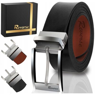 Reverse Pasek Skórzany Pas Czarny Brąz Dwustronny Męski do spodni jeansów SKÓRA 85 Reverse Pasek Skórzany Pas Czarny Brąz Dwustronny Męski do spodni jeansów SKÓRA 85