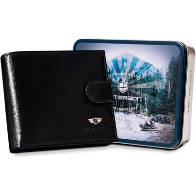 Cedar PETERSON Klasyczny portfel męski ze skóry naturalnej czarny elegancki zapinany na zatrzask ochrona kart RFID Cedar PETERSON Klasyczny portfel męski ze skóry naturalnej czarny elegancki zapinany na zatrzask ochrona kart RFID