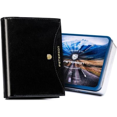 Pojemny portfel męski ze schowkiem skóra naturalna ochrona RFID Protect Peterson - czarny Pojemny portfel męski ze schowkiem skóra naturalna ochrona RFID Protect Peterson - czarny