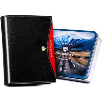 Pojemny portfel męski ze schowkiem skóra naturalna ochrona RFID Protect Peterson - czarny czerwony Pojemny portfel męski ze schowkiem skóra naturalna ochrona RFID Protect Peterson - czarny czerwony
