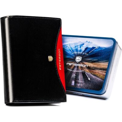 Pojemny portfel męski ze skóry naturalnej HQ na karty i dokumenty z ochroną RFID Peterson czarny czerwony Pojemny portfel męski ze skóry naturalnej HQ na karty i dokumenty z ochroną RFID Peterson czarny czerwony