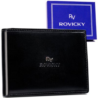 Pojemny portfel męski ze skóry naturalnej ochrona kart RFID Rovicky, czarny Pojemny portfel męski ze skóry naturalnej ochrona kart RFID Rovicky, czarny