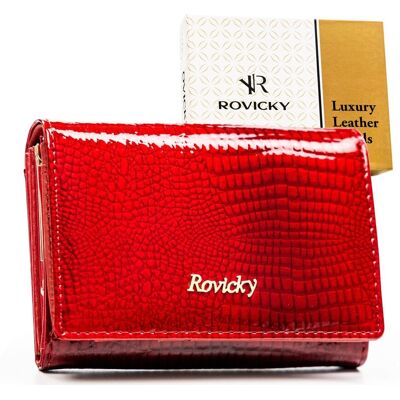 Portfel damski czerwony ROVICKY skórzany mały na zatrzask lakierowany elegancki rfid stop Portfel damski czerwony ROVICKY skórzany mały na zatrzask lakierowany elegancki rfid stop