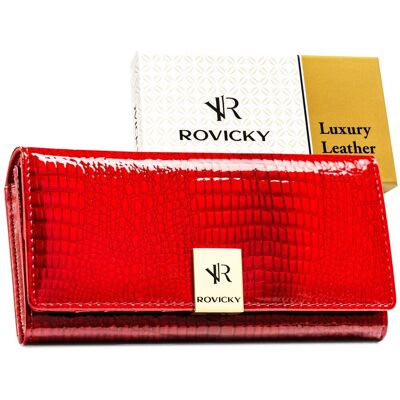 Portfel damski lakierowany ROVICKY rfid stop duży rozbudowany skórzany na zatrzask czerwony Portfel damski lakierowany ROVICKY rfid stop duży rozbudowany skórzany na zatrzask czerwony
