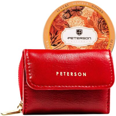 Portfel damski mały czerwony ze skóry ekologicznej PETERSON na zatrzask i suwak elegancki prezent antykradzieżowy ochrona RFID Portfel damski mały czerwony ze skóry ekologicznej PETERSON na zatrzask i suwak elegancki prezent antykradzieżowy ochrona RFID