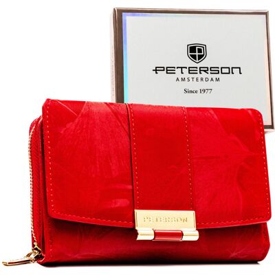 Portfel damski na karty PETERSON mały ochrona RFID portmonetka na zatrzask i suwak elegancki czerwony Portfel damski na karty PETERSON mały ochrona RFID portmonetka na zatrzask i suwak elegancki czerwony