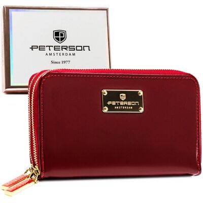 Portfel damski na suwak elegancki lakierowany czerwony na karty PETERSON ochrona RFID modny prezent Portfel damski na suwak elegancki lakierowany czerwony na karty PETERSON ochrona RFID modny prezent