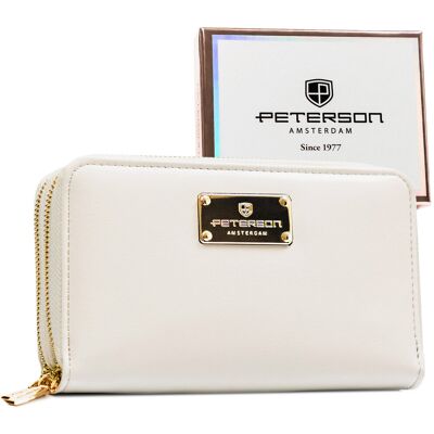 Portfel damski na suwak PETERSON pojemny na karty gotówkę ochrona RFID modny elegancki biały Portfel damski na suwak PETERSON pojemny na karty gotówkę ochrona RFID modny elegancki biały