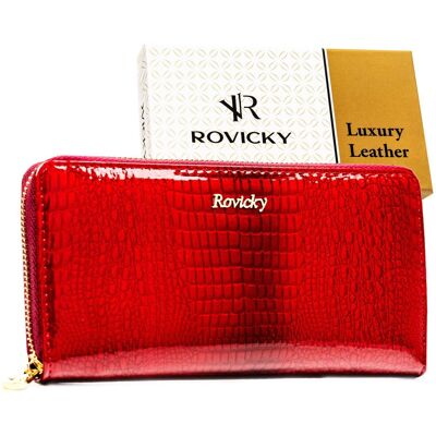 Portfel damski na zamek ROVICKY skórzany lakierowany duży rfid stop czerwony Portfel damski na zamek ROVICKY skórzany lakierowany duży rfid stop czerwony