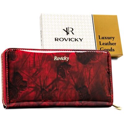Portfel damski skórzany Rovicky ze skóry naturalnej lakierowany w pudełku RFID czerwony Portfel damski skórzany Rovicky ze skóry naturalnej lakierowany w pudełku RFID czerwony