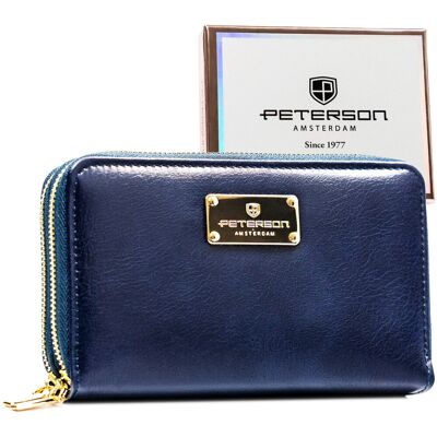 Portfel damski typu piórnik PETERSON mały elegancki ochrona RFID rozbudowany na karty granatowy Portfel damski typu piórnik PETERSON mały elegancki ochrona RFID rozbudowany na karty granatowy