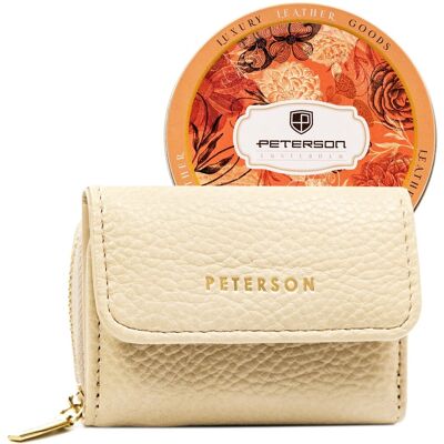 Portfel damski ze skóry ekologicznej mały beżowy elegancki na zatrzask i suwak na prezent ochrona RFID PETERSON Portfel damski ze skóry ekologicznej mały beżowy elegancki na zatrzask i suwak na prezent ochrona RFID PETERSON