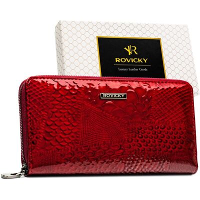 Rovicky Portfel damski ze skóry naturalnej elegancki z RFID w pudełku na prezent czerwony Rovicky Portfel damski ze skóry naturalnej elegancki z RFID w pudełku na prezent czerwony