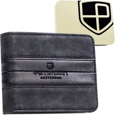 Portfel mały męski ze skóry ekologicznej PETERSON pudełko prezentowe RFID slim czarny Portfel mały męski ze skóry ekologicznej PETERSON pudełko prezentowe RFID slim czarny