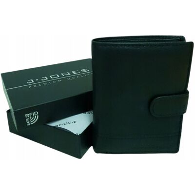 Portfel męski czarny skórzany pionowy z zatrzaskiem Jennifer Jones RFID SAFE elegancki prezent na święta Portfel męski czarny skórzany pionowy z zatrzaskiem Jennifer Jones RFID SAFE elegancki prezent na święta
