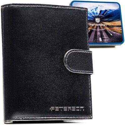 Portfel męski elegancki skórzany klasyczny z RFID STOP na prezent Peterson czarny Portfel męski elegancki skórzany klasyczny z RFID STOP na prezent Peterson czarny