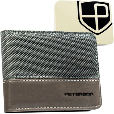 Portfel męski PETERSON mały do kieszeni skóra ekologiczna ochrona RFID pudełko prezentowe szary Portfel męski PETERSON mały do kieszeni skóra ekologiczna ochrona RFID pudełko prezentowe szary