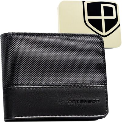 Portfel męski PETERSON mały ze skóry ekologicznej slim do kieszeni pudełko ochrona RFID czarny Portfel męski PETERSON mały ze skóry ekologicznej slim do kieszeni pudełko ochrona RFID czarny