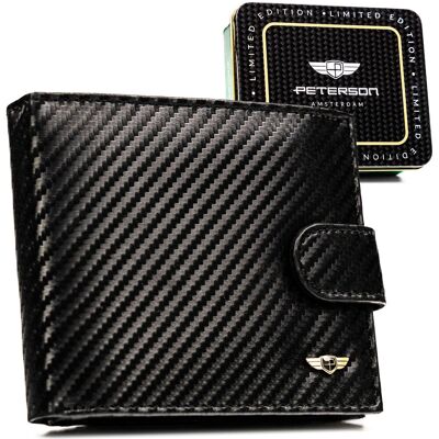 Portfel męski Peterson skórzany carbon z RFID zestaw prezentowy na święta Portfel męski Peterson skórzany carbon z RFID zestaw prezentowy na święta